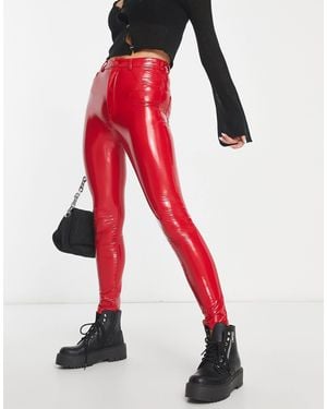 Pull&Bear Skinny Vinyl Pants - Red