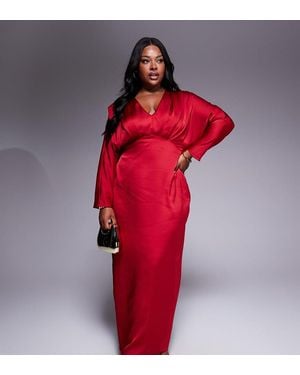 Tfnc Plus Satin Kimono Sleeve Maxi Dress - Red