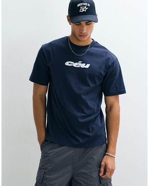 ASOS Ruimvallend T-Shirt Met Tekst-Applicatie - Blauw
