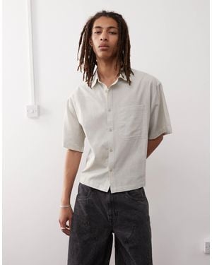 Collusion Boxy Linen Mix Short Sleeve Shirt - Gray
