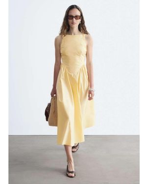 & Other Stories Rich Cotton Volume Waist Hem Midi Dress - White