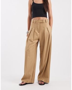 River Island Pinstripe Wide Leg Trousers - Natural