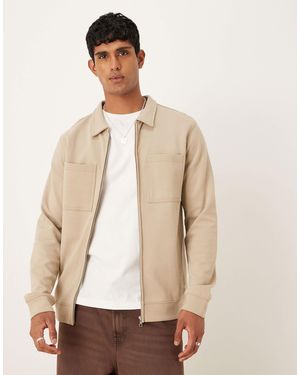 Threadbare Cotton Mix 300 Gsm Long Sleeve Overshirt - Natural