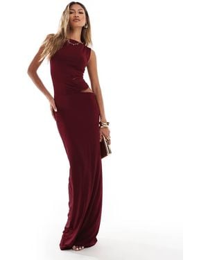 ASOS Sleeveless Cut Out Waist Maxi Dress - Red