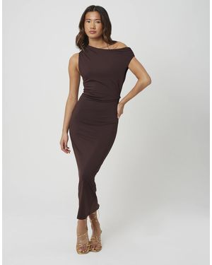 Brave Soul Jersey-midikleid mit schulterfreiem ausschnitt - Braun