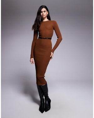 River Island Crew Neck Knitted Midi Dress - Brown