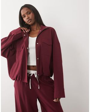 Kaiia Exclusivo Cazadora Bomber Táctica Con Cuello Alzado, Detalle De Bolsillo Y Cintura Ajustable, Conjunto En-Dorado - Rojo