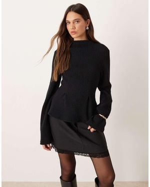 Gina Tricot Long Sleeve Peplum Top - Black