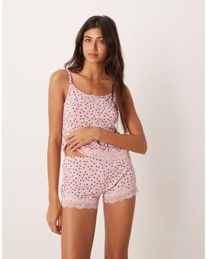 ASOS Mix And Match Micro Pyjama Shorts With Lace Trim - Red