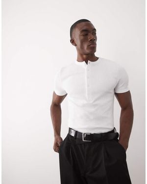 ASOS Muscle Fit Smart Ribbed T-shirt With Henley Neck - White