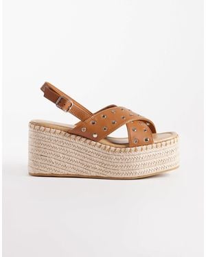 South Beach Studded Espadrille Wedge Sandals - Natural