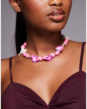 South Beach Chunky Kralenketting Met Lotusbloemen - Paars