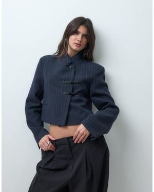 ASOS Tailored Boxy Crop Mandarin Style Blazer - Blue