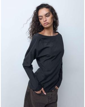 ARKET Cinch Waist One Shoulder Long Sleeve Top - Blue