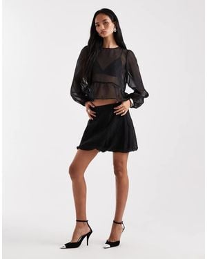 Vero Moda Organza Puffball Hem Mini Skirt Co-ord - Black