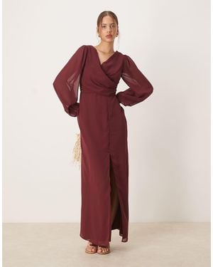ANAYA Faux Wrap Blouson Sleeve Maxi Dress - Red