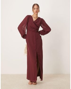 ANAYA Faux Wrap Blouson Sleeve Maxi Dress - Red