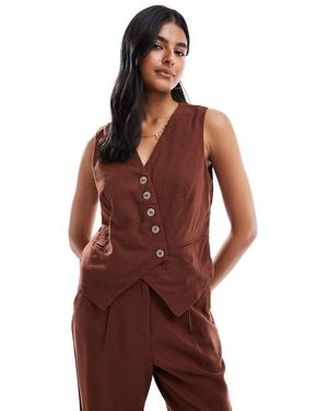 Vero Moda Linen Touch Asymmetric Button Front Waistcoat Co-Ord - Red
