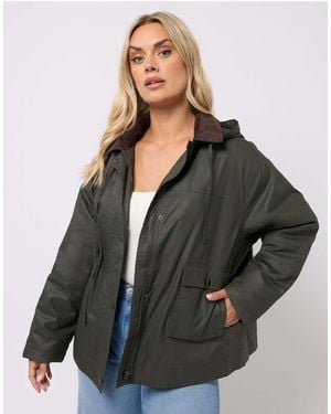 Yours Clothing Waxed Parka Coat - Black