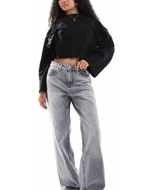 Stradivarius Petite D92 Straight Wide-Leg Jeans - Black