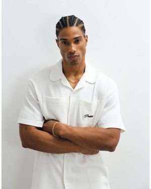 Prohibited Short Sleeve Revere Collar Waffle Shirt Co-ord - White