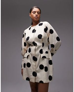 ASOS Asos design curve - robe à pois courte et structurée style blazer avec boutons à l'avant - Gris