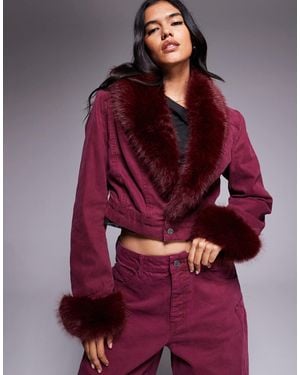 AFRM Margot Faux Fur Denim Jacket - Red