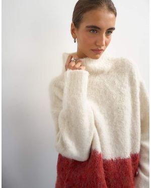 TOPSHOP Maglione Lavorato A Maglia Con Collo Alto Oversize Con Stampa Astratta - Rosso