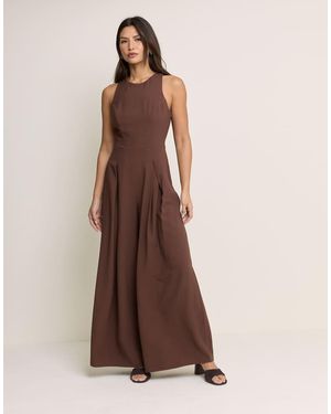 Nobody's Child Reign Linen Blend Sleeveless Pleat Detail Jumpsuit - Brown