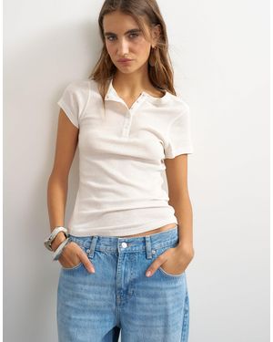 TOPSHOP Short Sleeve Henley T-shirt - White