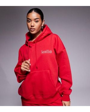 Kaiia Exclusive Cotton Rich Diamante Logo Oversized Hoodie Co-ord - Red