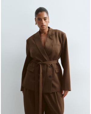 ARRANGE Curve Belted Cinched Waist Blazer With Removable Lapel Co-Ord - Brown