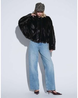 ASOS Faux Fur Batwing Bomber Jacket - Blue