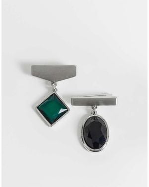 ASOS 2 Pack Oval And Diamond Stone Brooch - Metallic