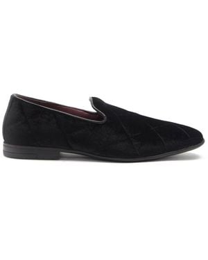 Thomas Crick Gamble Velvet Loafers Slip On Leather Shoes - Black