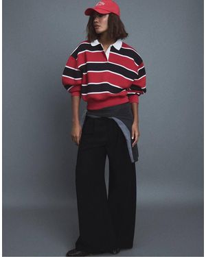 Stradivarius Striped Polo Sweatshirt - Blue
