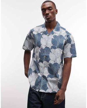 Parlez Short Sleeve Paragon Pattern Button Up Shirt - Blue