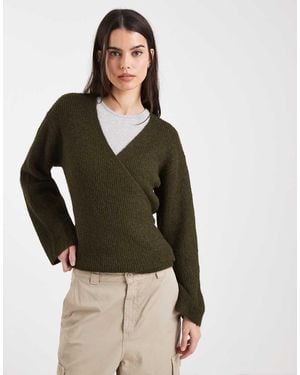 4th & Reckless Ribbed Knitted Wrap Tie Cardigan - Green