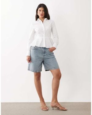 ASOS Cinch Peplum Shirt - Blue