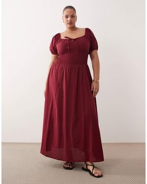Esmee Curve Puff Sleeve Tie Front Maxi Beach Dress - Red