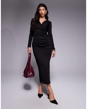 ASOS Long Sleeve Draped Shirt Maxi Dress - Blue
