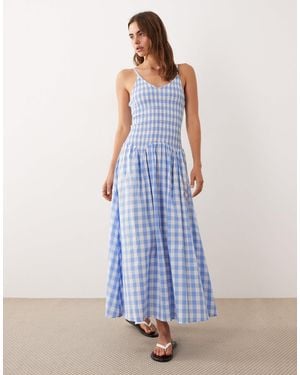 esmé studios Shirred Drop Waist Maxi Beach Dress - Blue