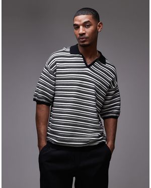 TOPMAN – gestreiftes polohemd aus strick - Grau