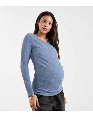 Mama.licious Mamalicious Maternity Textured Jersey Wrap Front Nursing Friendly Top - Blue