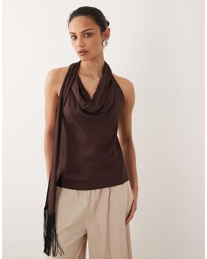 Mango Halter Cowl Neck Top - Brown