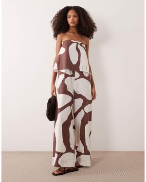 ASOS – trägerloser, zweilagiger jumpsuit mit braunem muster - Pink