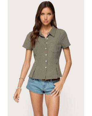 Edikted Alisa Plaid Tailored Button Up Shirt - Green