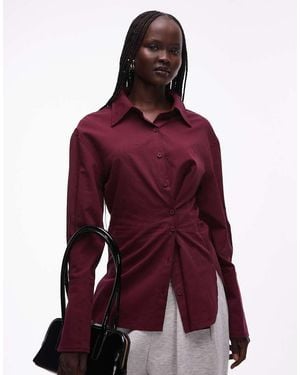 Lioness Sydney Collar Detail Multiway Button Front Cinched Waist Shirt - Red