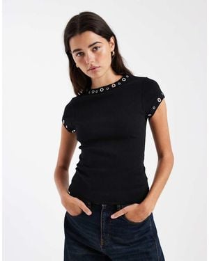 ASOS Short Sleeve With Stud Detail Top - Black
