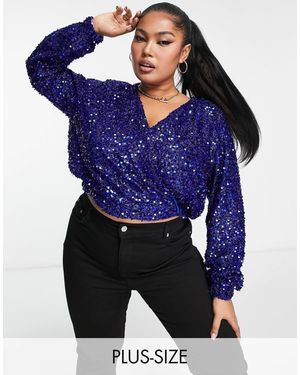 Vila Curve Sequin Top - Blue